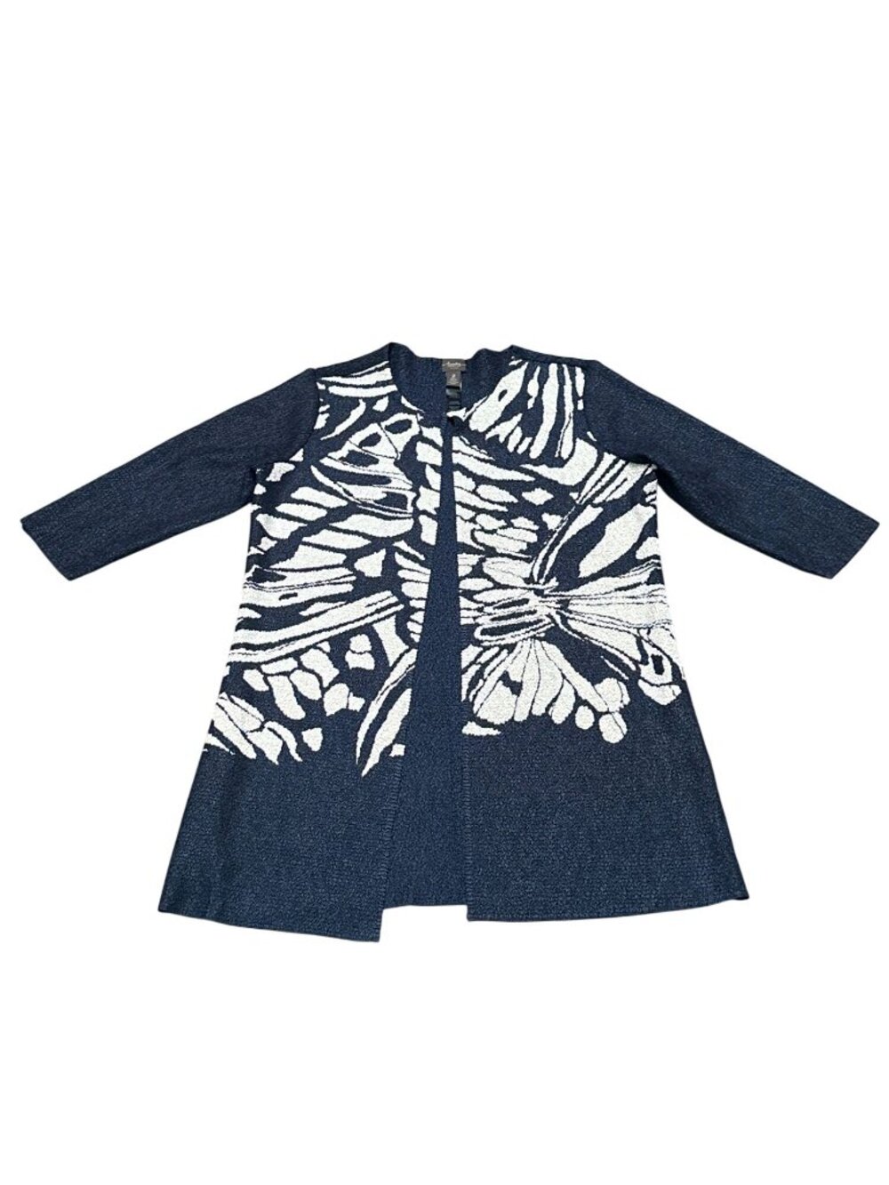 Chicos Travelers Size 2 Open Front Jacket Coat Blue White Floral Lightweight Chi - Picture 10 of 11
